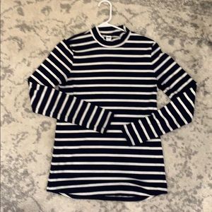 Blue and white mockneck long sleeve